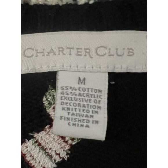 CHARTER CLUB Christmas Women's Cardigan Sweater Button up Size Medium Black - Picture 14 of 16